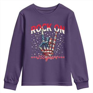 Patriotic Rocker Skeleton Hand Youth Sweatshirt Rock On 250 Years