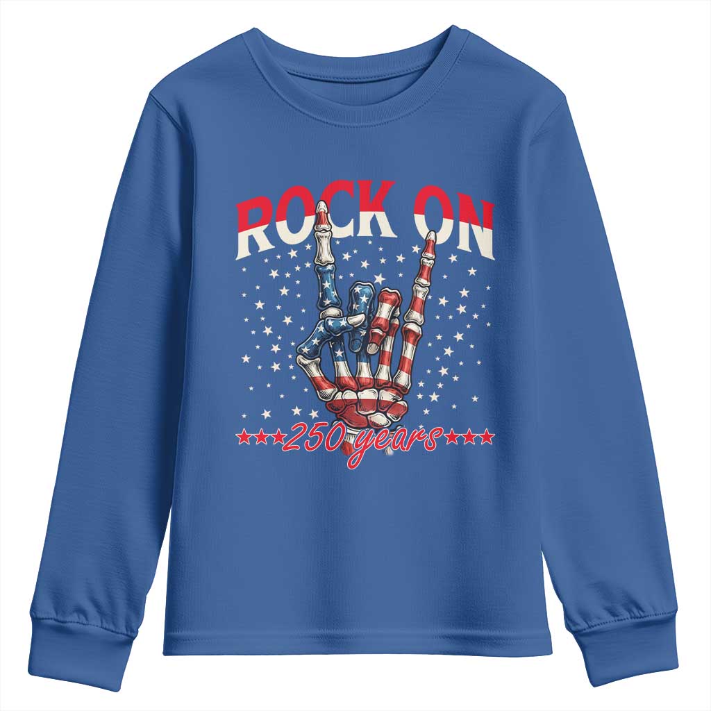 Patriotic Rocker Skeleton Hand Youth Sweatshirt Rock On 250 Years