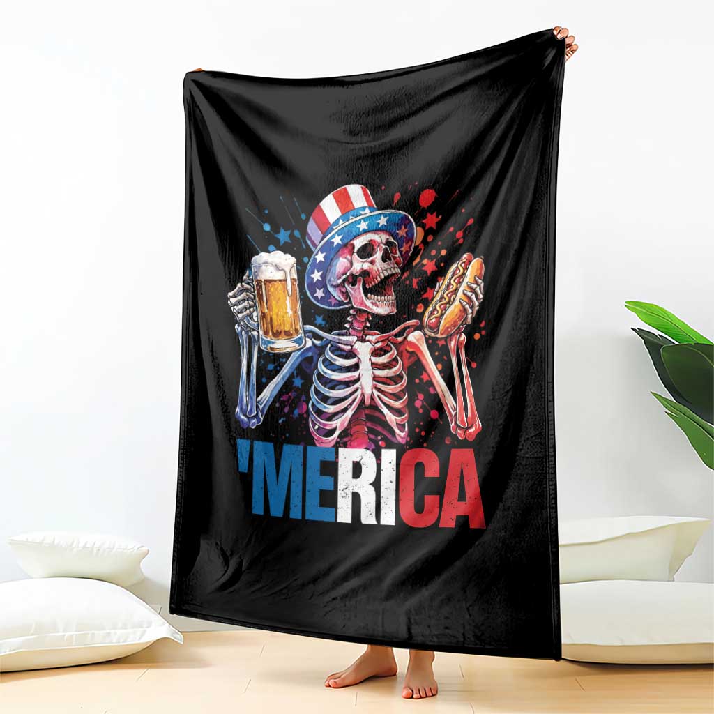Red White And Blue Skeleton Party Throw Blanket American Freedom Vibes