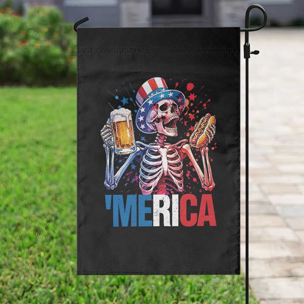 Red White And Blue Skeleton Party Garden Flag American Freedom Vibes