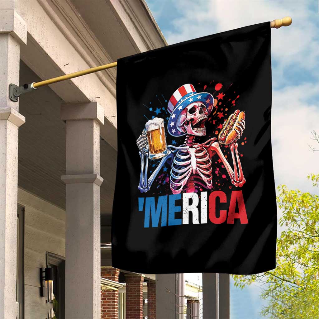 Red White And Blue Skeleton Party Garden Flag American Freedom Vibes