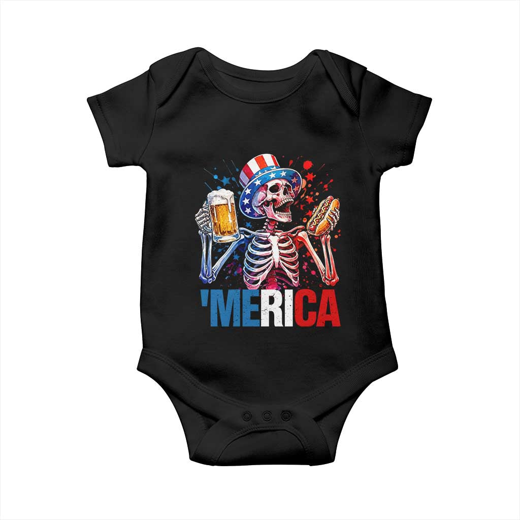 Red White And Blue Skeleton Party Baby Onesie American Freedom Vibes TS12 Black Print Your Wear