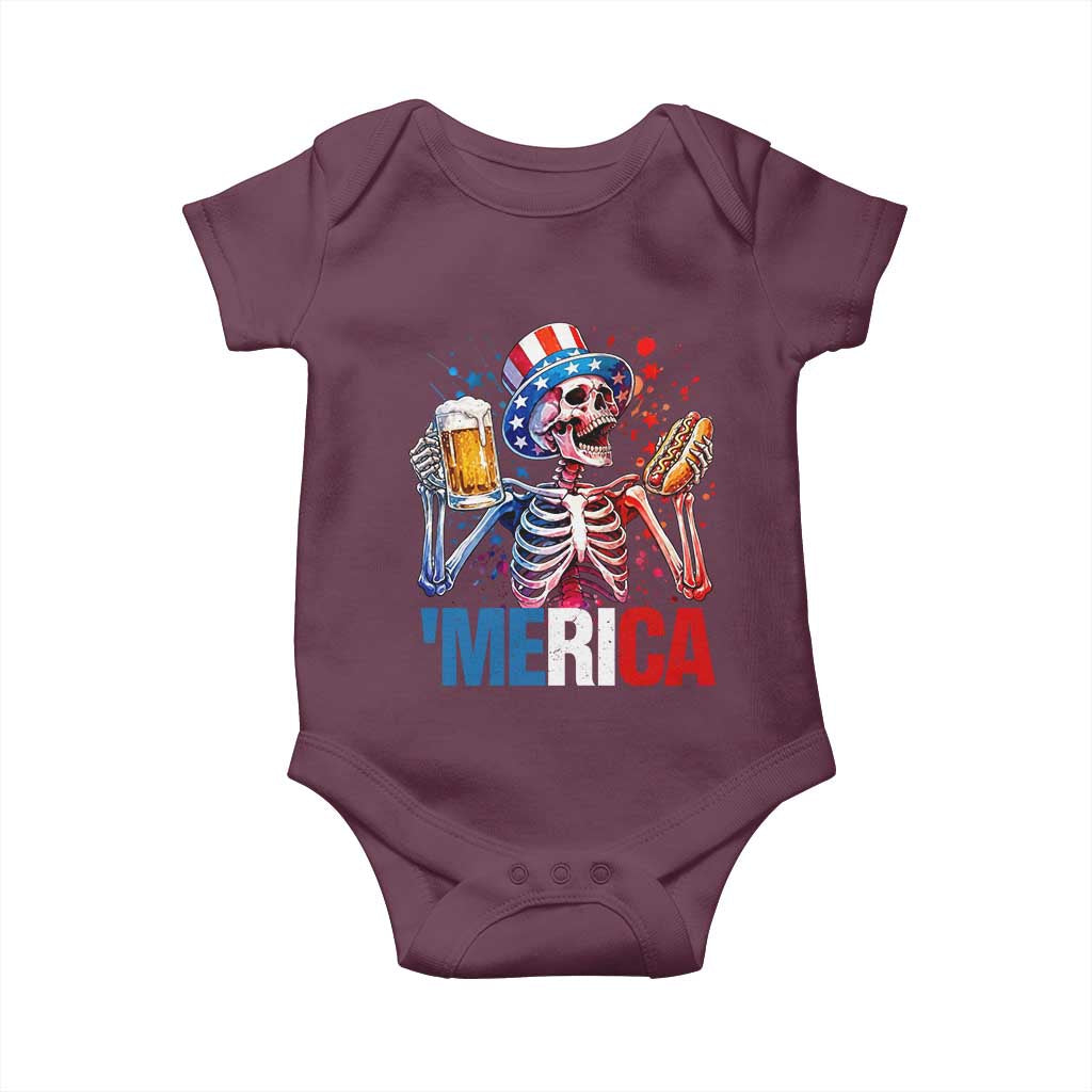 Red White And Blue Skeleton Party Baby Onesie American Freedom Vibes