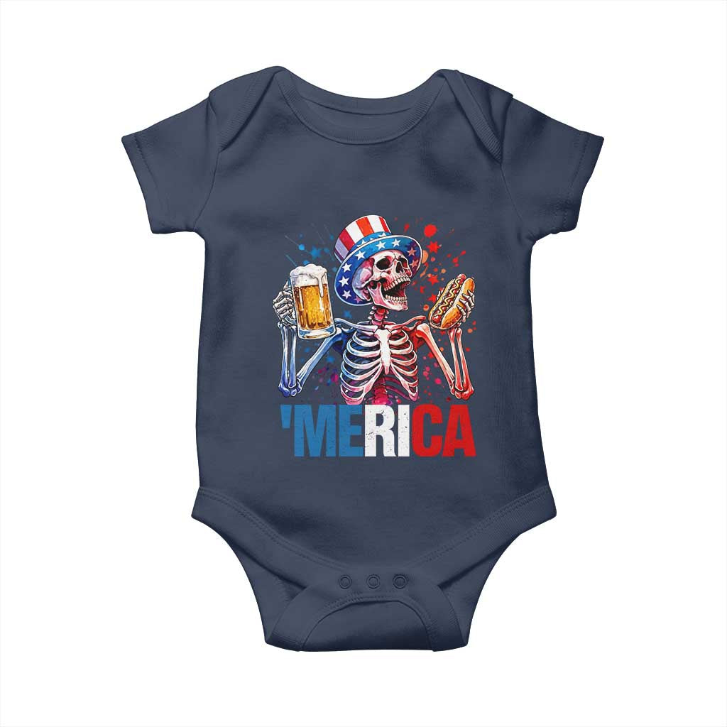 Red White And Blue Skeleton Party Baby Onesie American Freedom Vibes