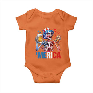 Red White And Blue Skeleton Party Baby Onesie American Freedom Vibes