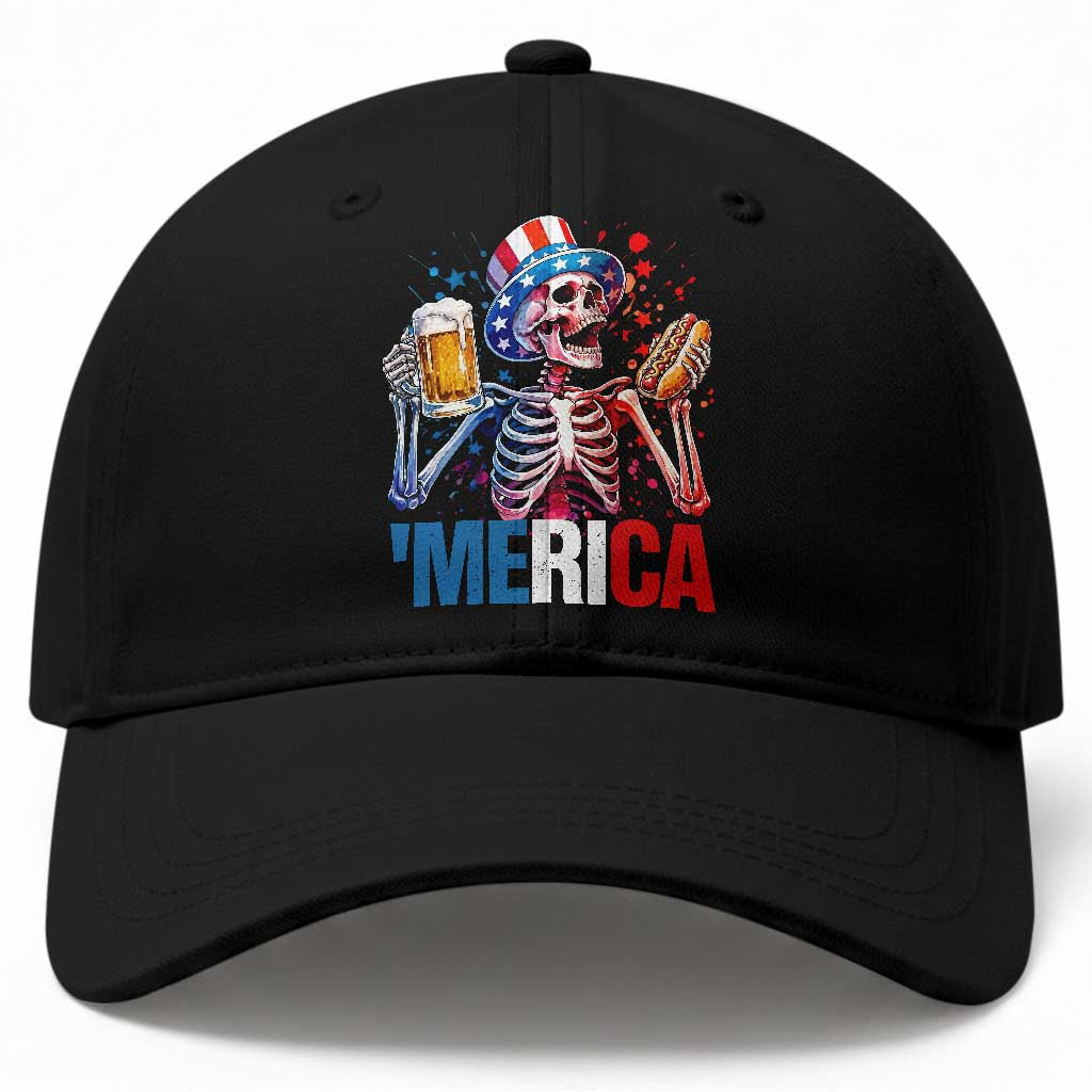 Red White And Blue Skeleton Party Baseball Cap American Freedom Vibes