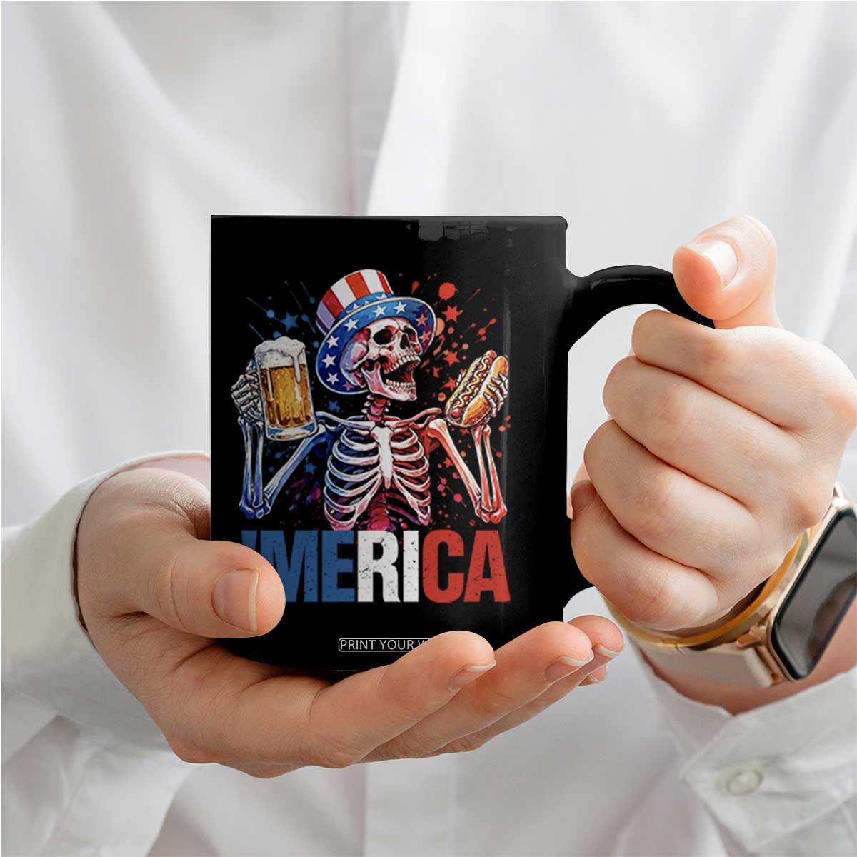 Red White And Blue Skeleton Party Coffee Mug American Freedom Vibes