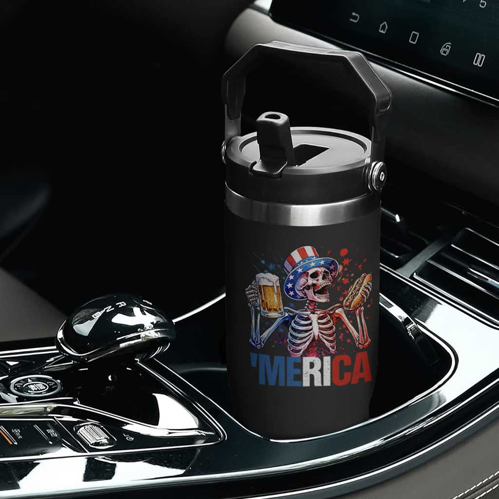 Red White And Blue Skeleton Party Flip Straw Tumbler American Freedom Vibes