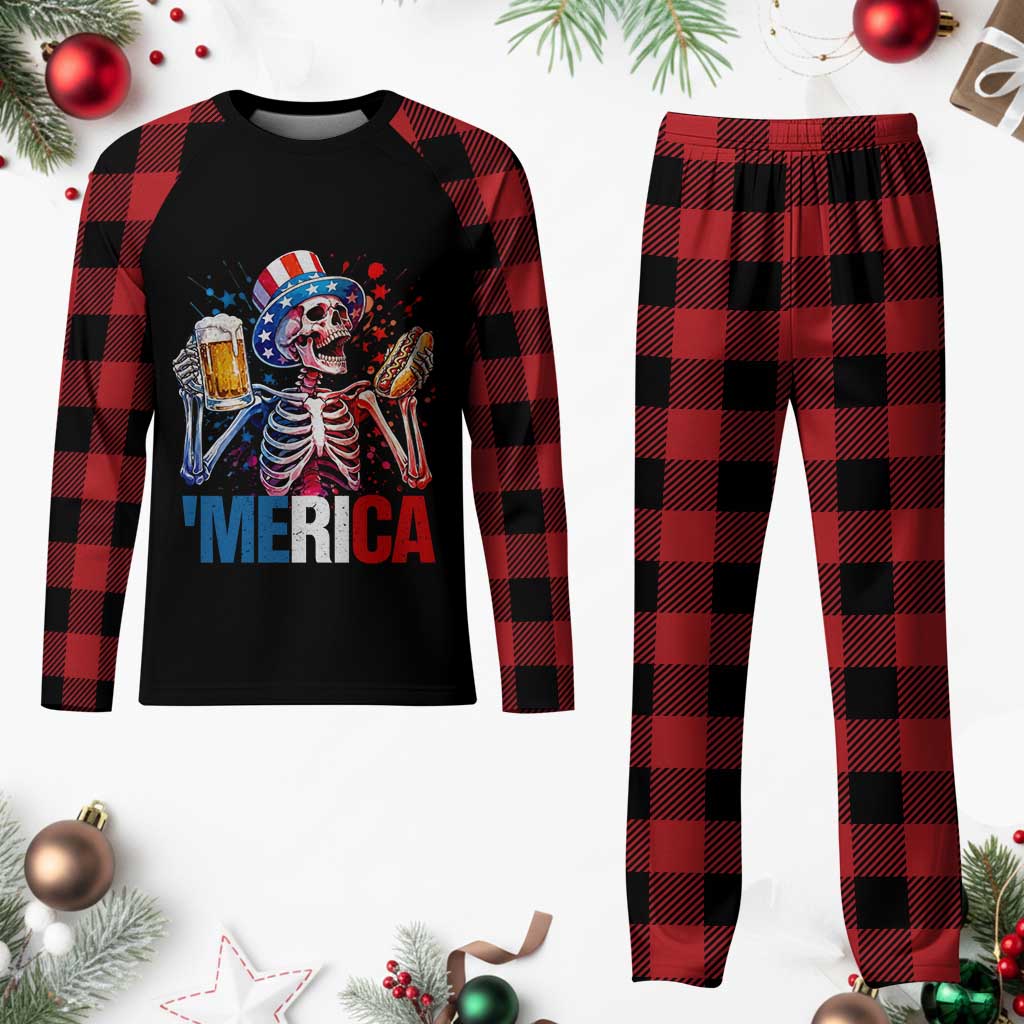 Red White And Blue Skeleton Party Plaid Pajama Set American Freedom Vibes