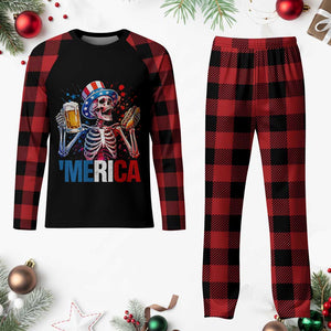Red White And Blue Skeleton Party Plaid Pajama Set American Freedom Vibes