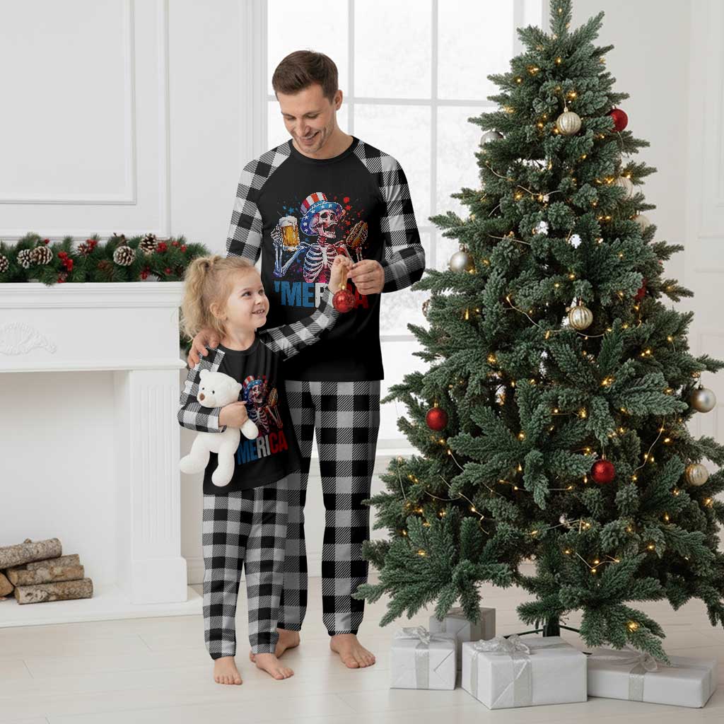 Red White And Blue Skeleton Party Plaid Pajama Set American Freedom Vibes