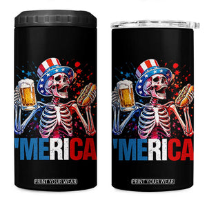 Red White And Blue Skeleton Party 4 in 1 Can Cooler Tumbler American Freedom Vibes