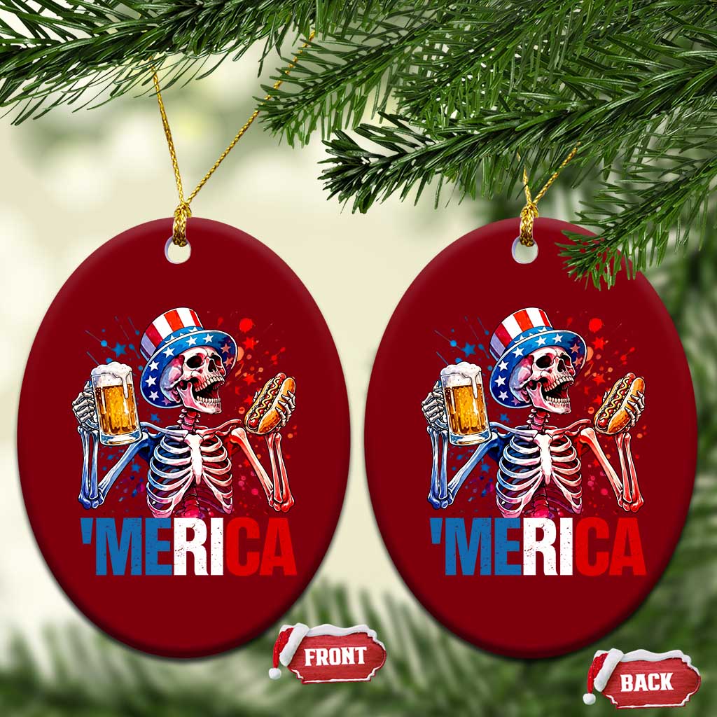 Red White And Blue Skeleton Party Ceramic Ornament American Freedom Vibes