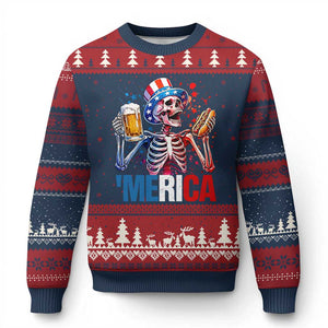 Red White And Blue Skeleton Party Ugly Christmas Sweater American Freedom Vibes
