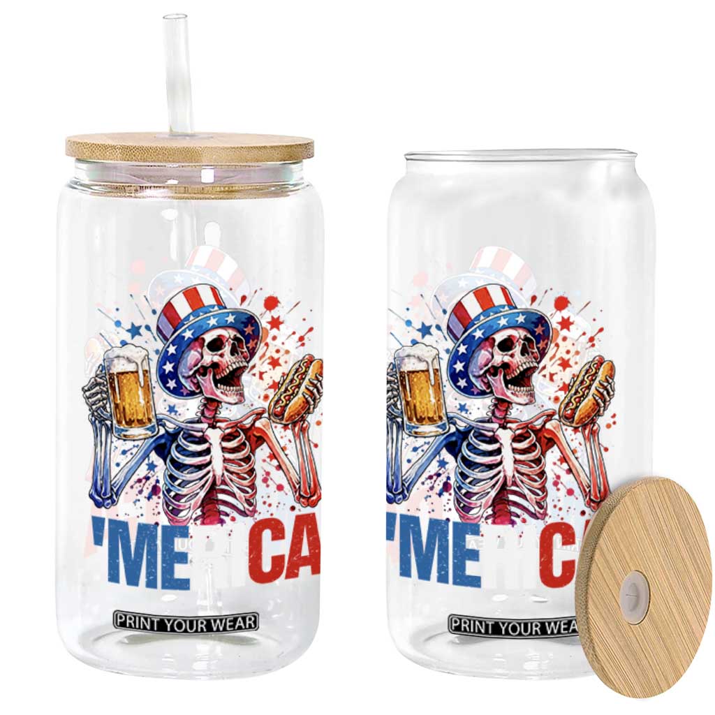 Red White And Blue Skeleton Party Glass Can American Freedom Vibes