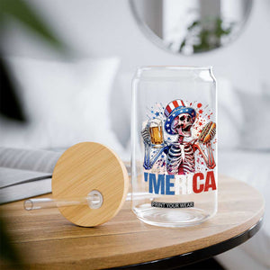 Red White And Blue Skeleton Party Glass Can American Freedom Vibes