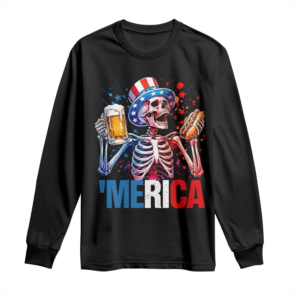 Red White And Blue Skeleton Party Long Sleeve Shirt American Freedom Vibes