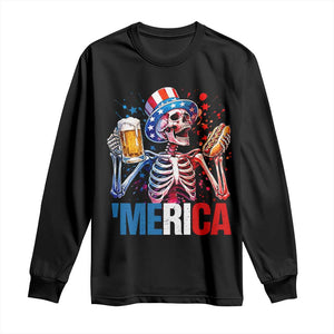 Red White And Blue Skeleton Party Long Sleeve Shirt American Freedom Vibes