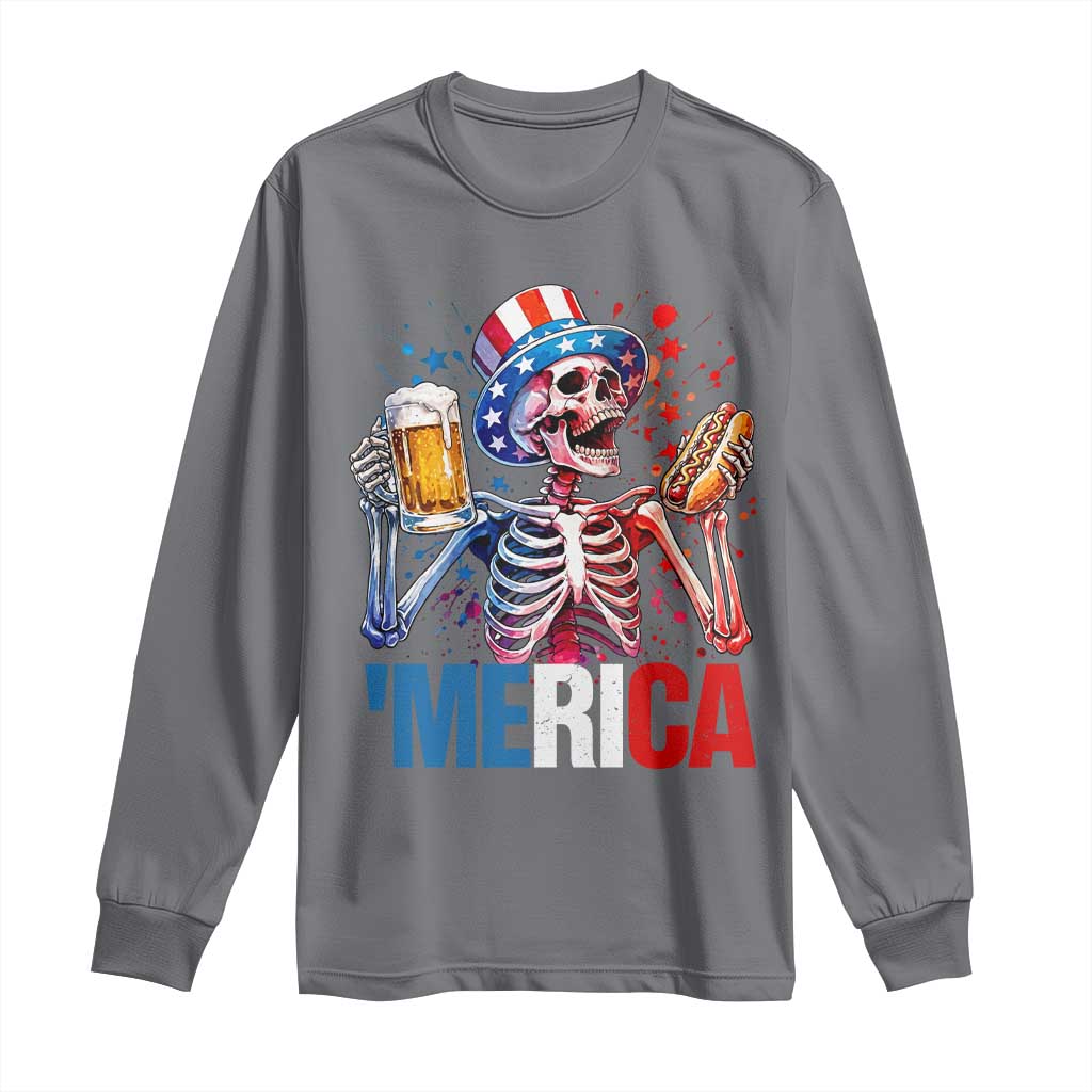 Red White And Blue Skeleton Party Long Sleeve Shirt American Freedom Vibes