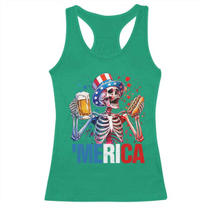 Red White And Blue Skeleton Party Racerback Tank Top American Freedom Vibes