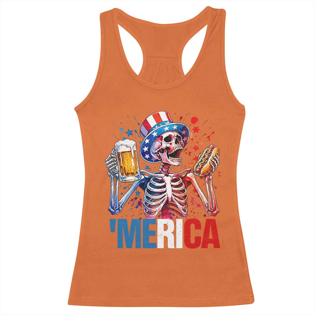 Red White And Blue Skeleton Party Racerback Tank Top American Freedom Vibes