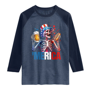 Red White And Blue Skeleton Party Raglan Shirt American Freedom Vibes