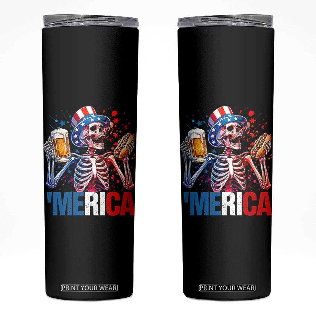 Red White And Blue Skeleton Party Skinny Tumbler American Freedom Vibes