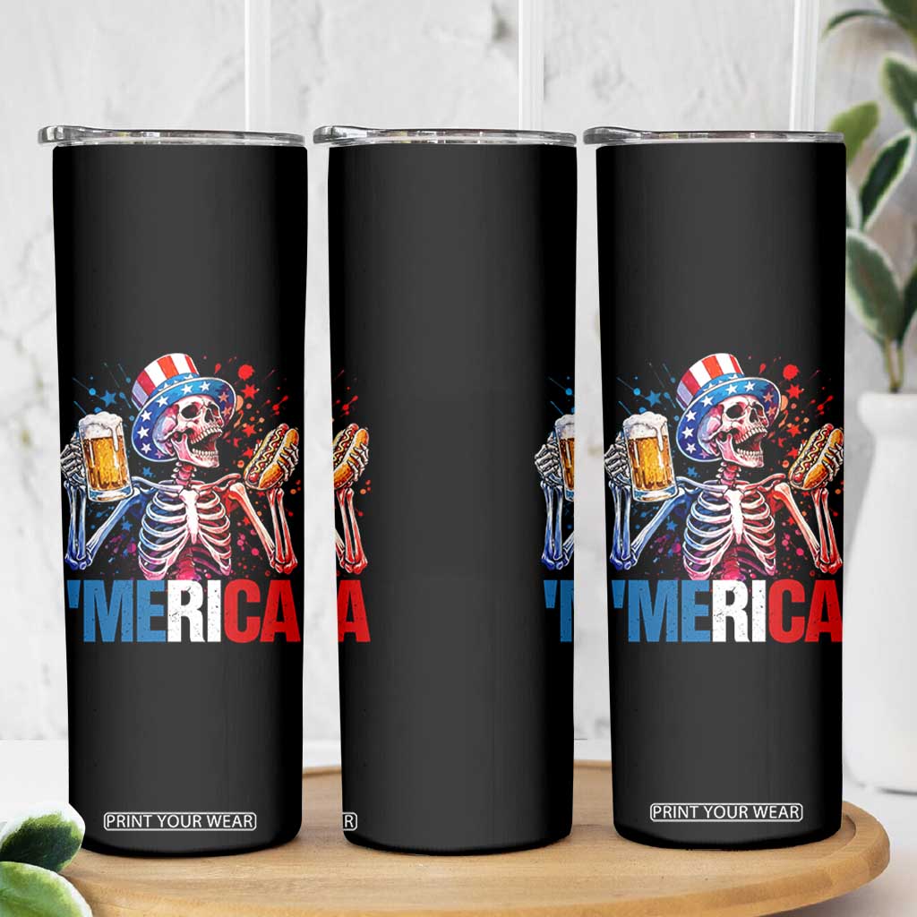 Red White And Blue Skeleton Party Skinny Tumbler American Freedom Vibes