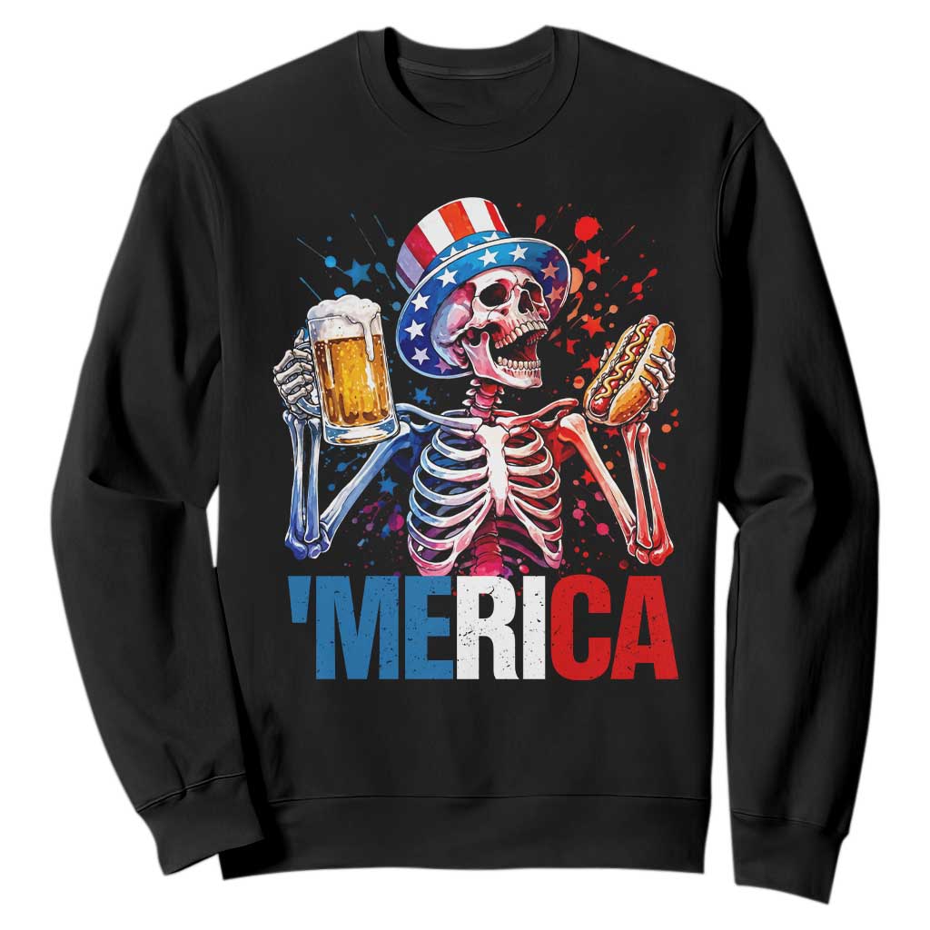 Red White And Blue Skeleton Party Sweatshirt American Freedom Vibes