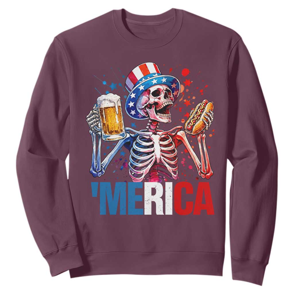 Red White And Blue Skeleton Party Sweatshirt American Freedom Vibes