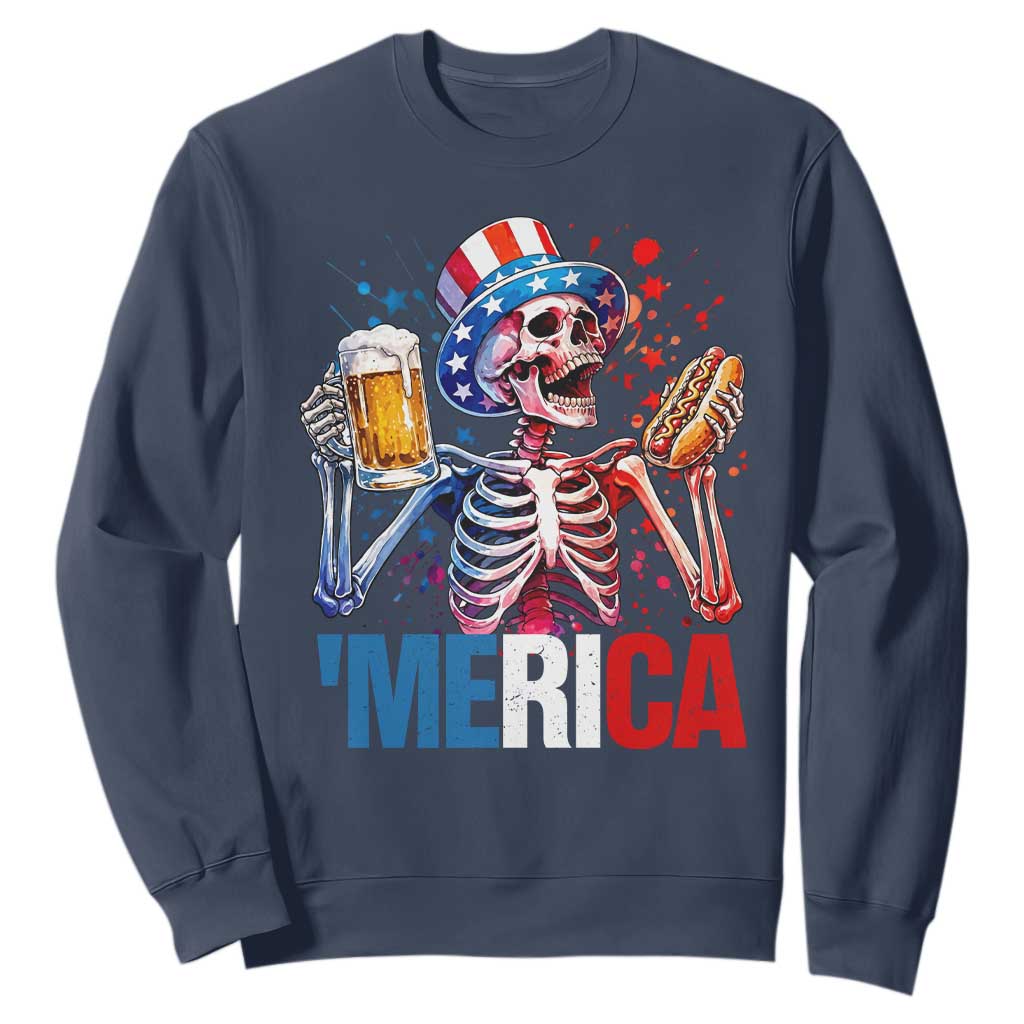 Red White And Blue Skeleton Party Sweatshirt American Freedom Vibes