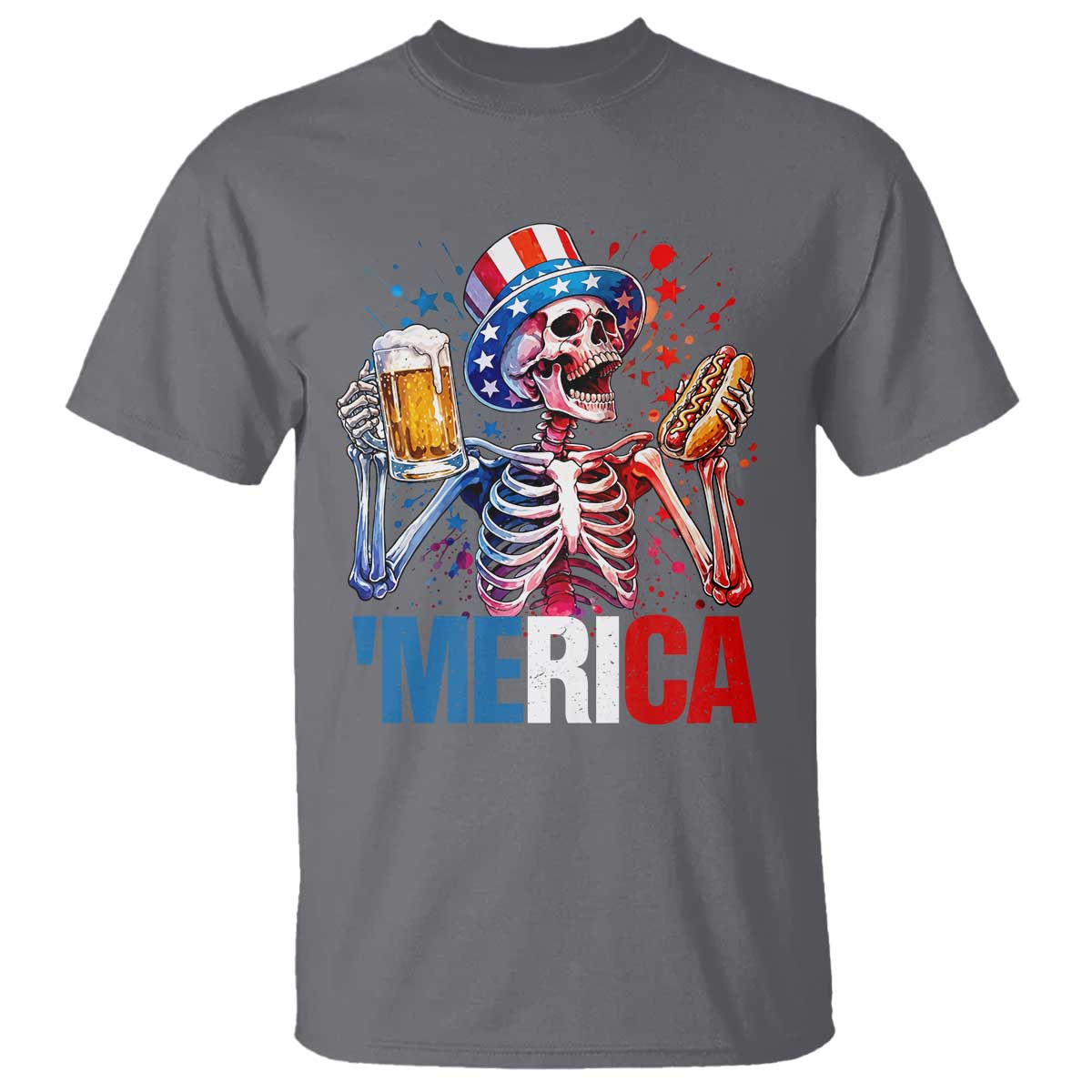 Red White And Blue Skeleton Party T Shirt American Freedom Vibes