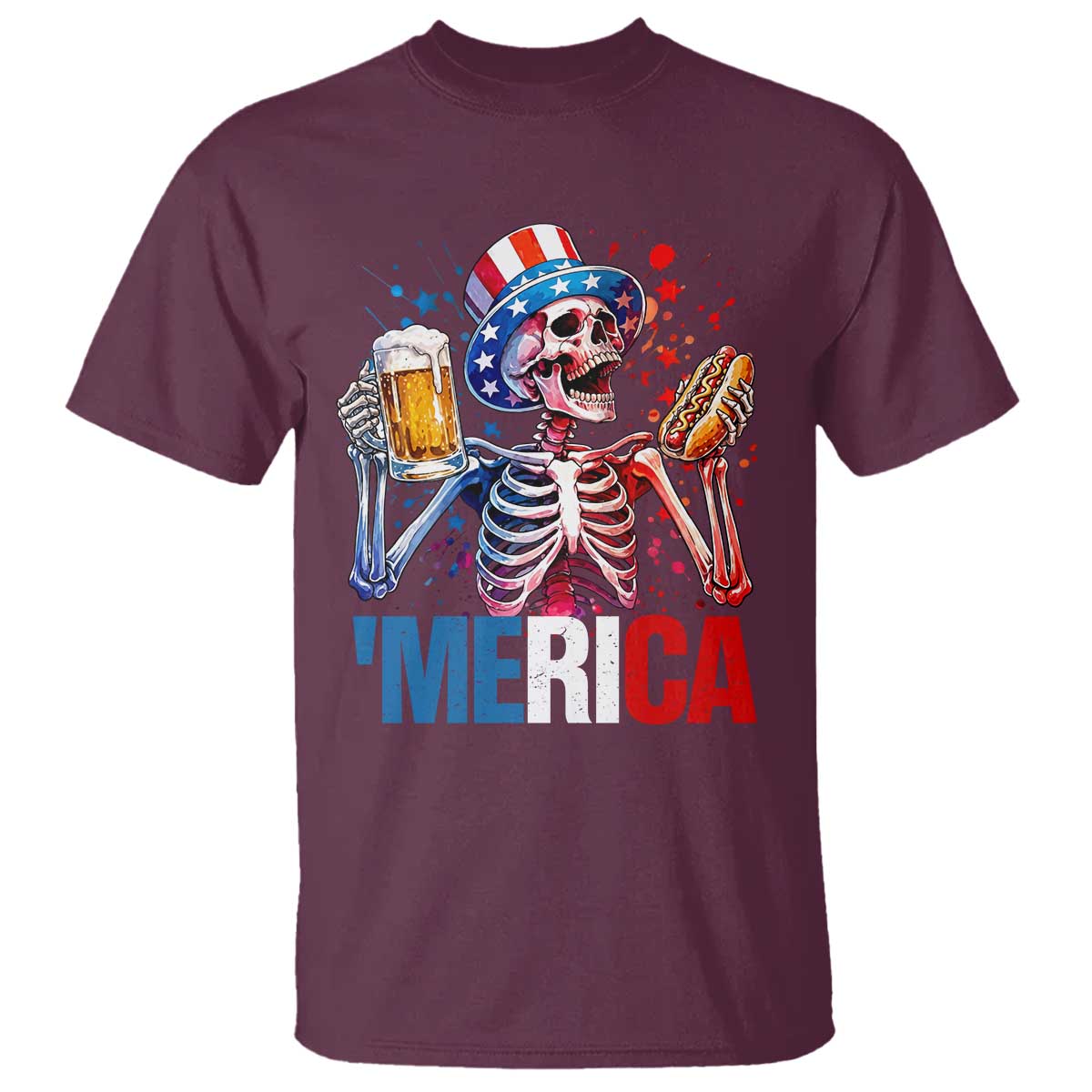 Red White And Blue Skeleton Party T Shirt American Freedom Vibes