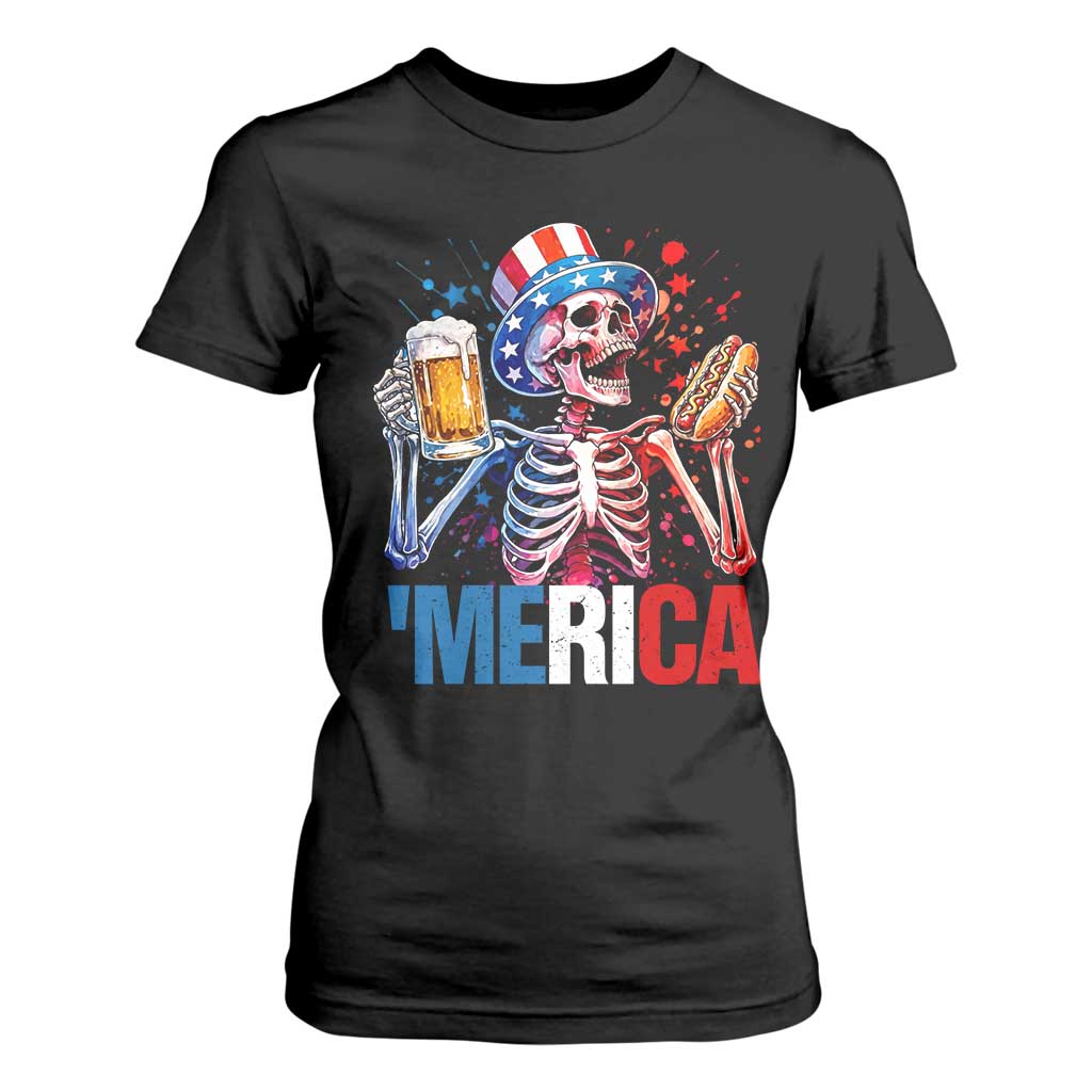 Red White And Blue Skeleton Party T Shirt For Women American Freedom Vibes