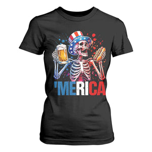 Red White And Blue Skeleton Party T Shirt For Women American Freedom Vibes