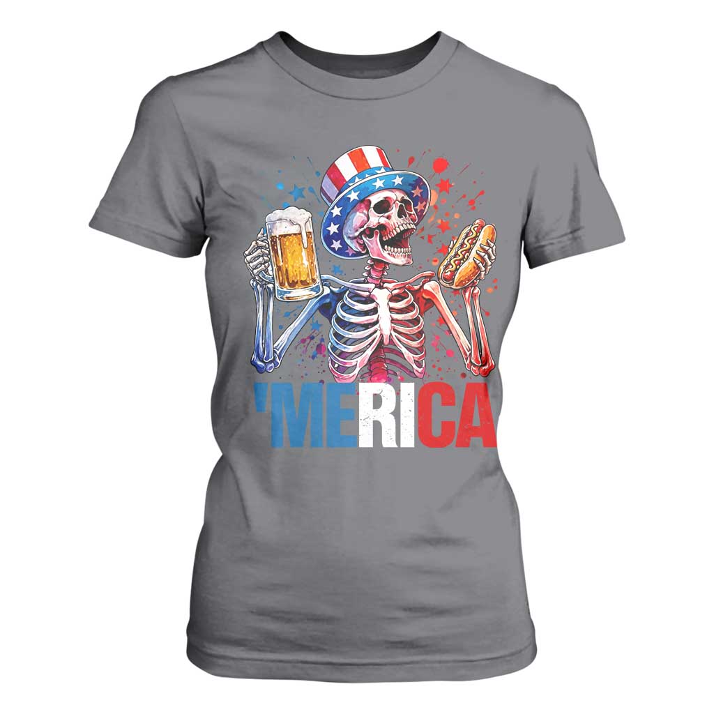 Red White And Blue Skeleton Party T Shirt For Women American Freedom Vibes
