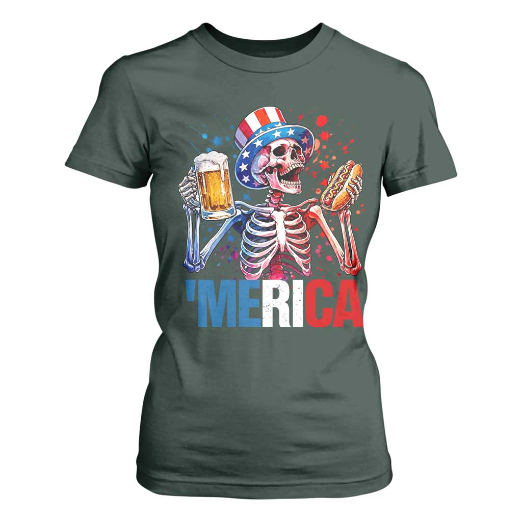 Red White And Blue Skeleton Party T Shirt For Women American Freedom Vibes