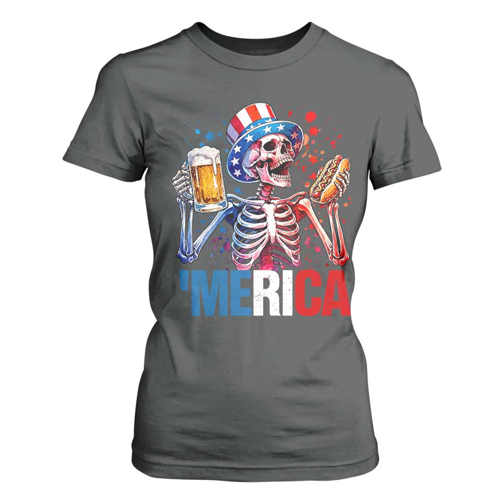 Red White And Blue Skeleton Party T Shirt For Women American Freedom Vibes