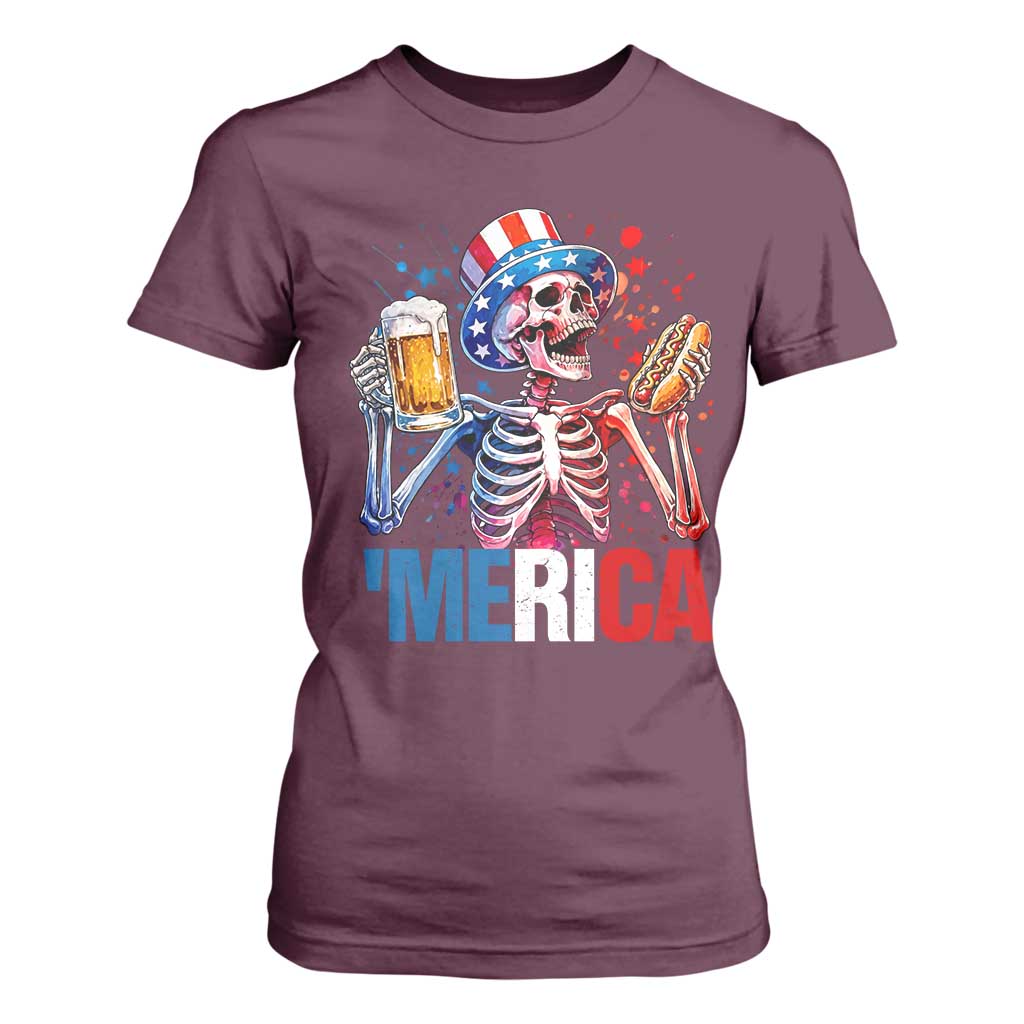 Red White And Blue Skeleton Party T Shirt For Women American Freedom Vibes