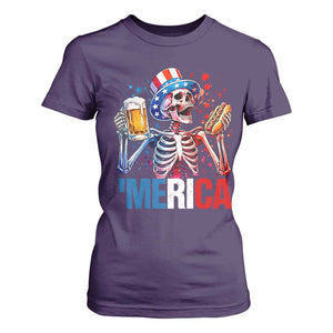Red White And Blue Skeleton Party T Shirt For Women American Freedom Vibes