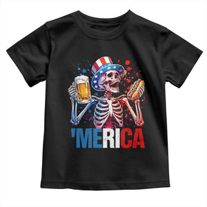 Red White And Blue Skeleton Party Toddler T Shirt American Freedom Vibes