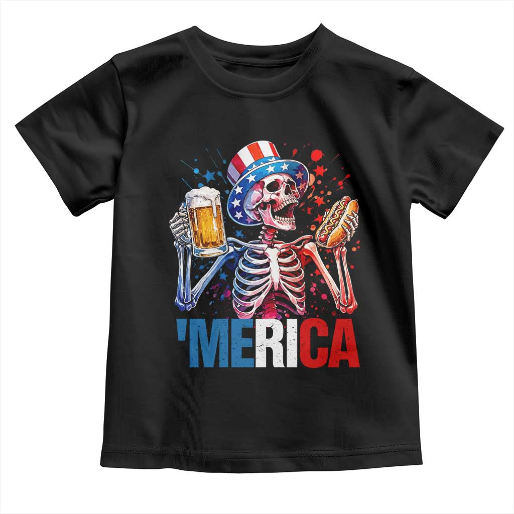 Red White And Blue Skeleton Party Toddler T Shirt American Freedom Vibes TS12 Black Print Your Wear