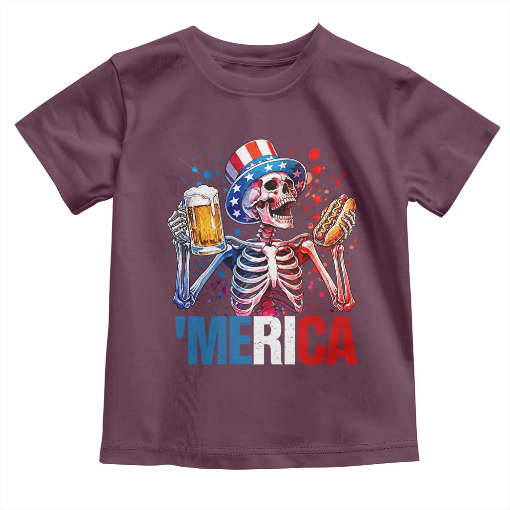 Red White And Blue Skeleton Party Toddler T Shirt American Freedom Vibes