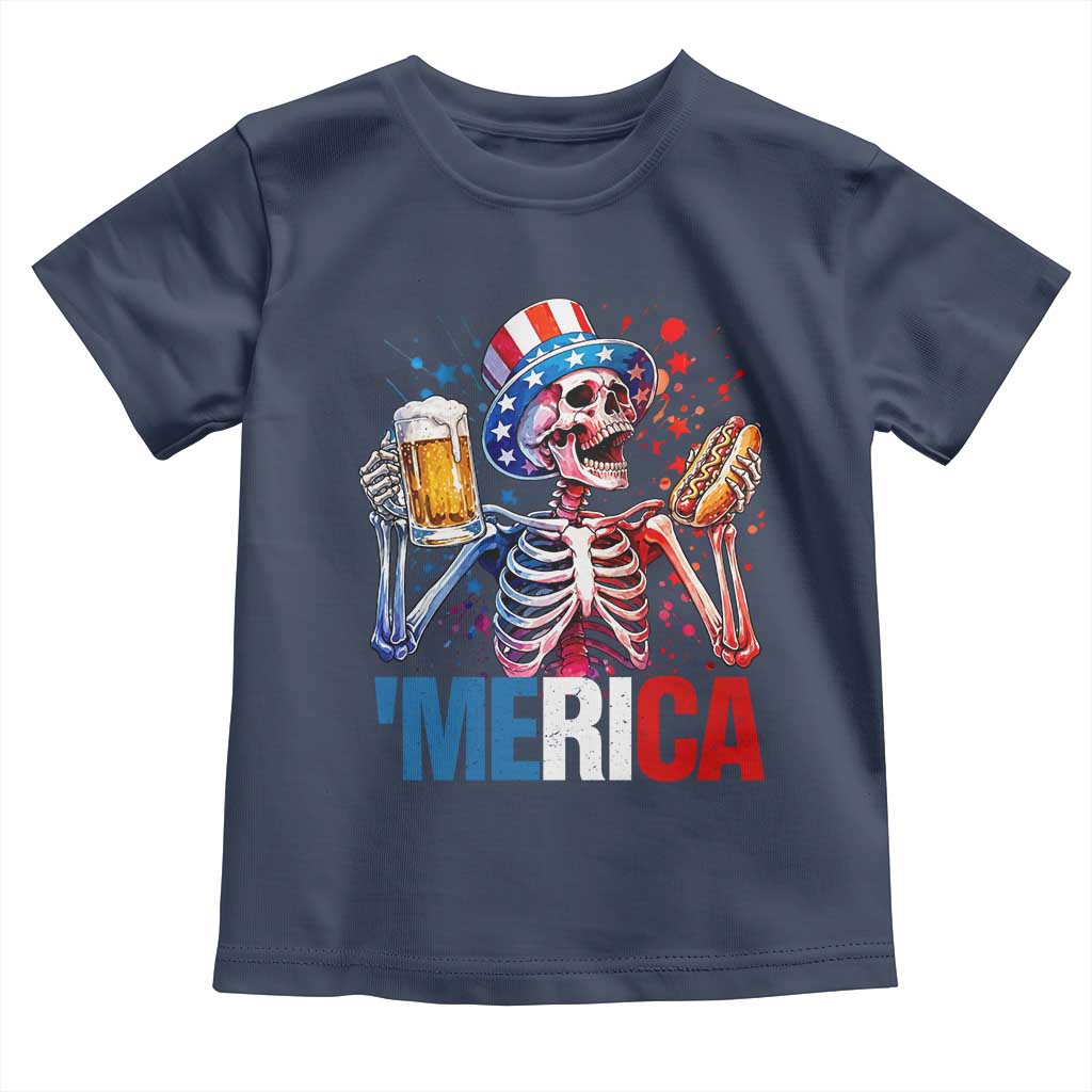 Red White And Blue Skeleton Party Toddler T Shirt American Freedom Vibes