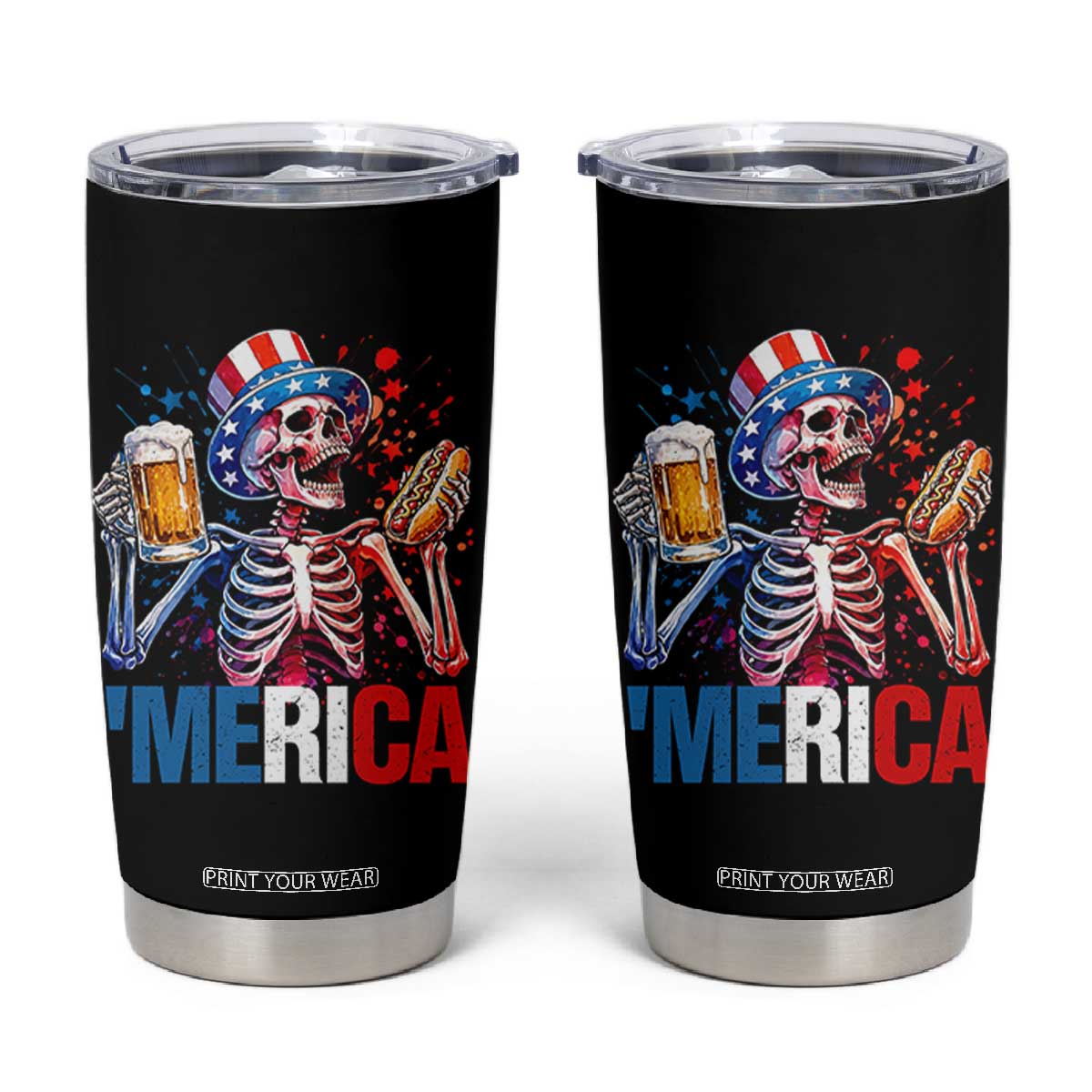 Red White And Blue Skeleton Party Tumbler Cup American Freedom Vibes