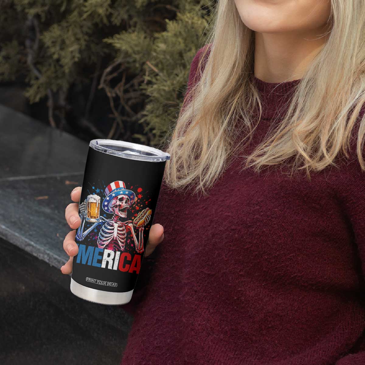 Red White And Blue Skeleton Party Tumbler Cup American Freedom Vibes