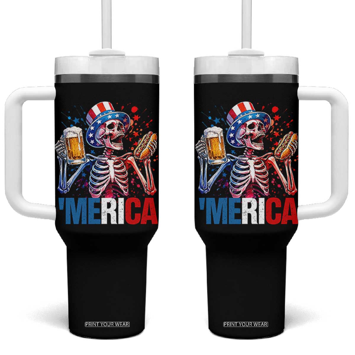 Red White And Blue Skeleton Party Tumbler With Handle American Freedom Vibes