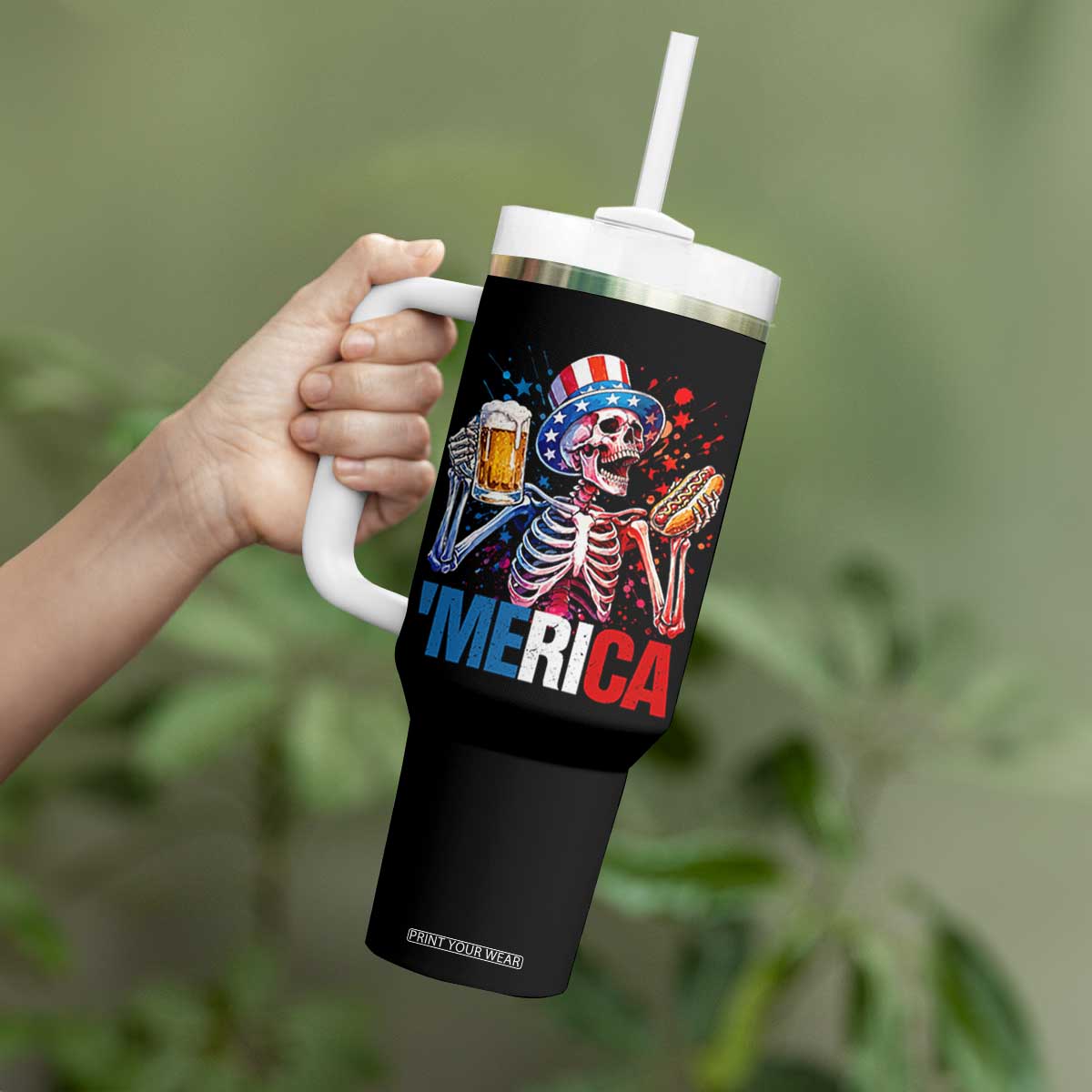 Red White And Blue Skeleton Party Tumbler With Handle American Freedom Vibes