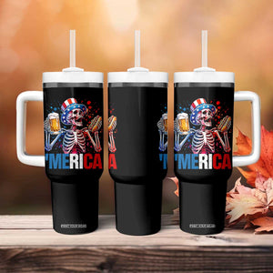 Red White And Blue Skeleton Party Tumbler With Handle American Freedom Vibes
