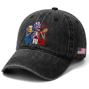 Red White And Blue Skeleton Party Washed Cotton Baseball Cap American Freedom Vibes